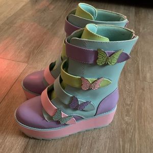 Dolls Kill x YRU - pastel karma butterfly platform boots